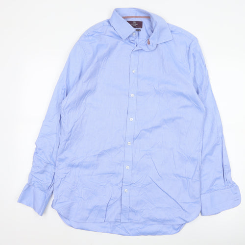 Marks and Spencer Men's Blue Tailored Fit 16in Cotton Shirt