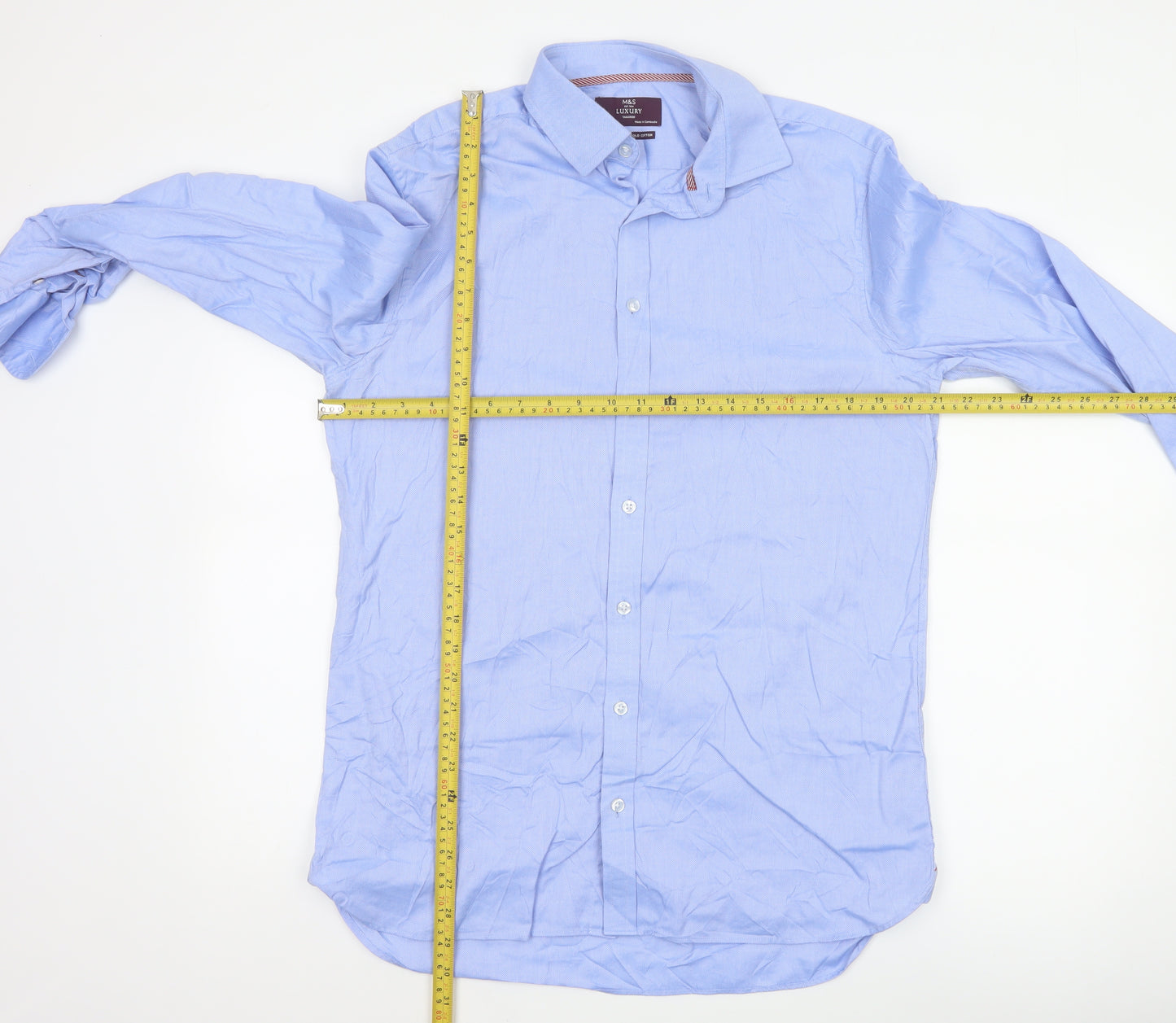 Marks and Spencer Men's Blue Tailored Fit 16in Cotton Shirt