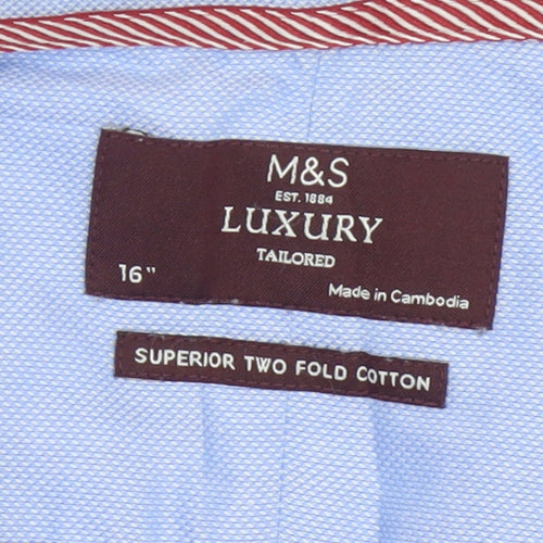 Marks and Spencer Men's Blue Tailored Fit 16in Cotton Shirt