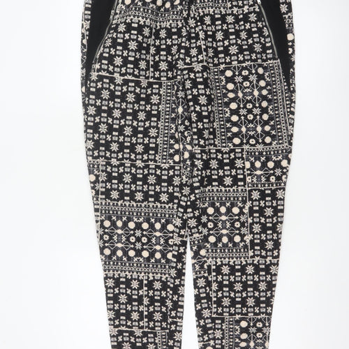 H&M Women Black & Beige Patterned Jogger Trousers Size 12