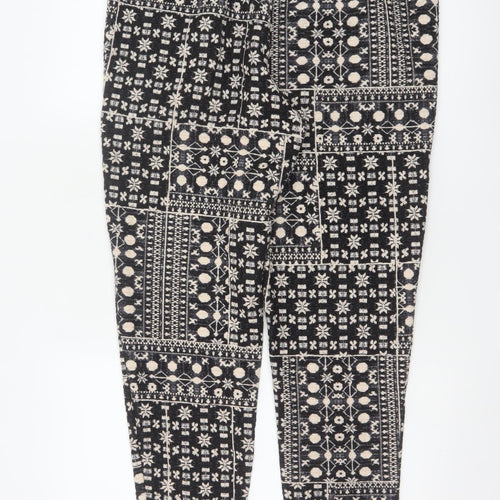 H&M Women Black & Beige Patterned Jogger Trousers Size 12