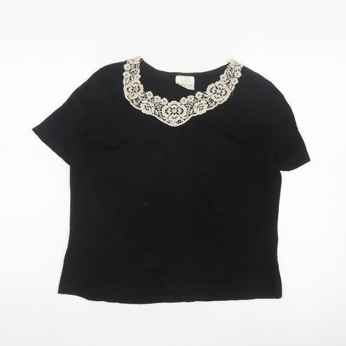 Eastex Women's Black Short Sleeve Lace Neck Viscose Blouse UK 14