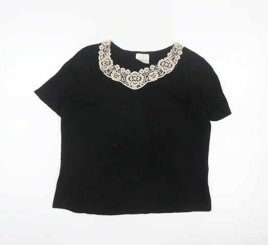 Eastex Women's Black Short Sleeve Lace Neck Viscose Blouse UK 14