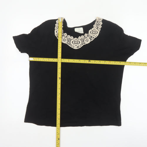 Eastex Women's Black Short Sleeve Lace Neck Viscose Blouse UK 14
