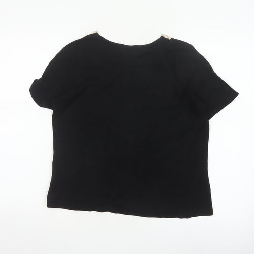 Eastex Women's Black Short Sleeve Lace Neck Viscose Blouse UK 14