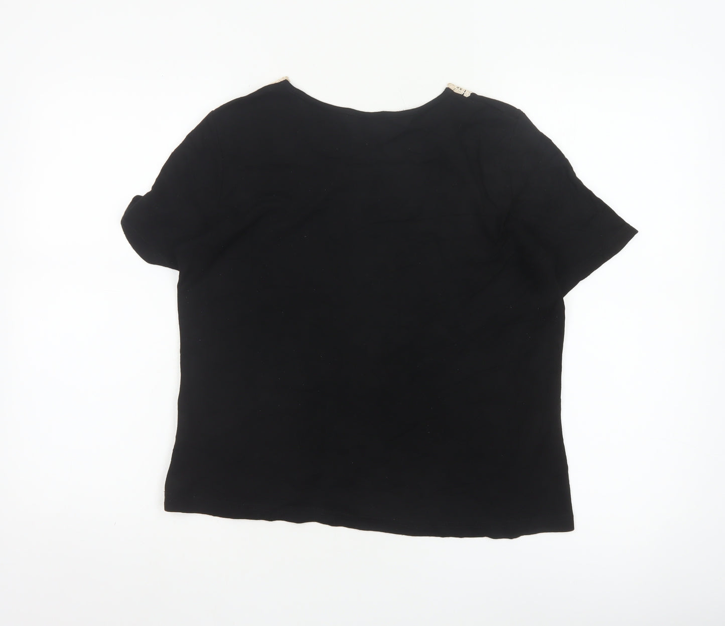 Eastex Women's Black Short Sleeve Lace Neck Viscose Blouse UK 14