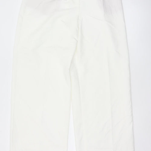Zara Women White Pleated Straight Trousers Size M