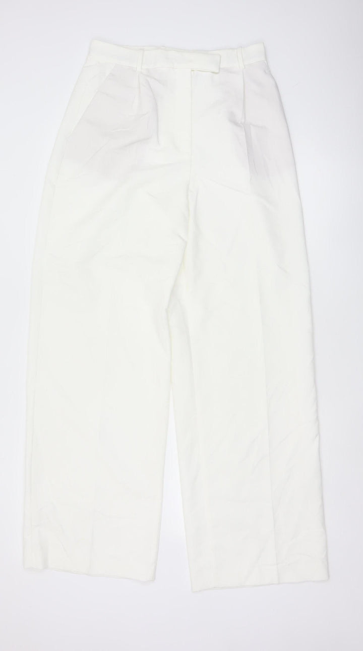 Zara Women White Pleated Straight Trousers Size M