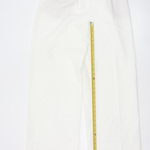 Zara Women White Pleated Straight Trousers Size M