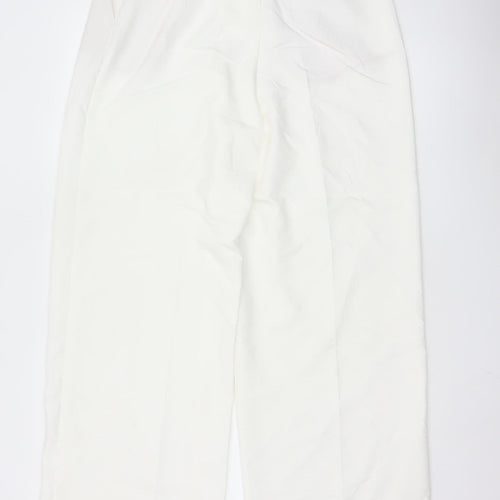 Zara Women White Pleated Straight Trousers Size M