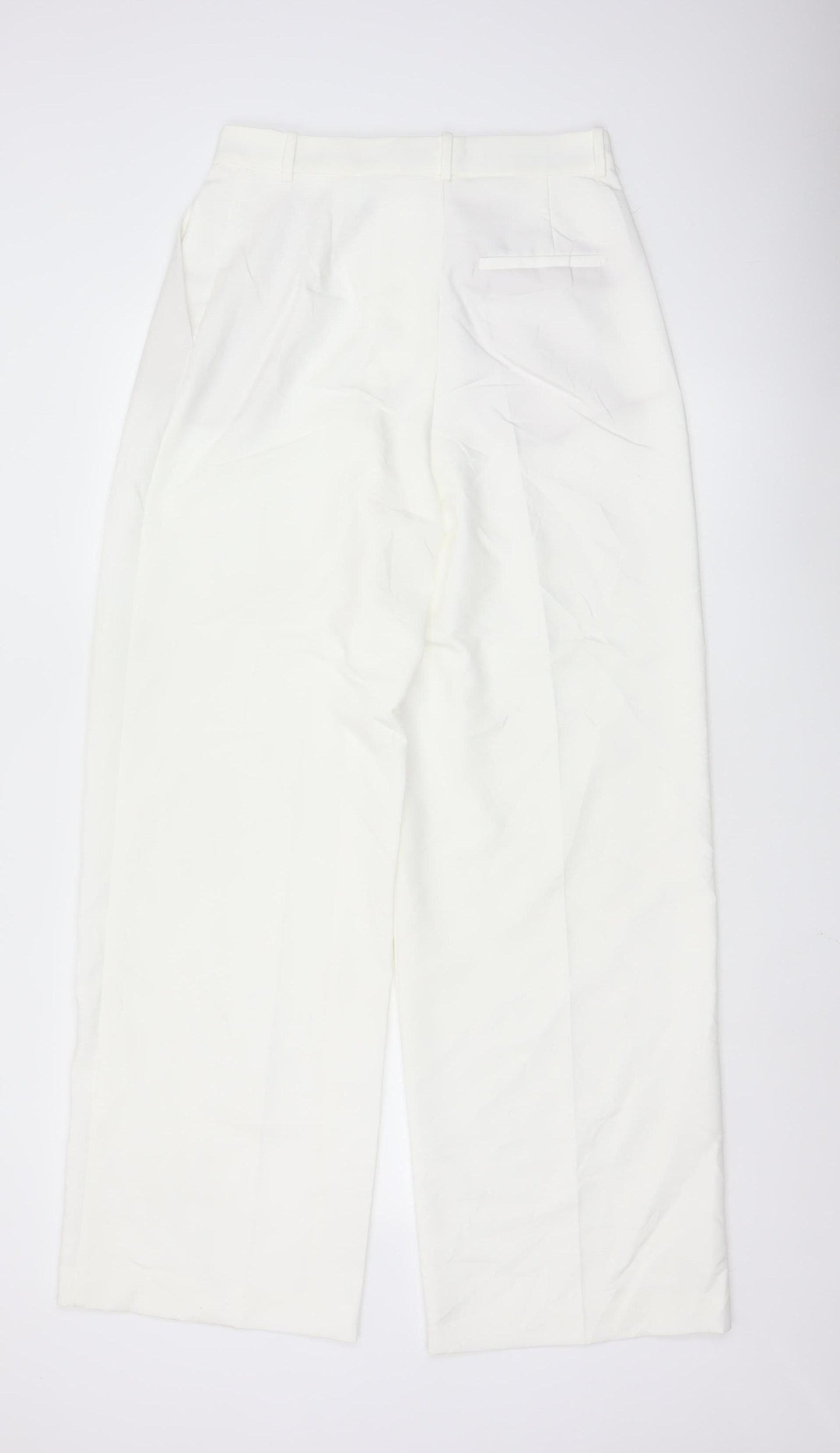 Zara Women White Pleated Straight Trousers Size M