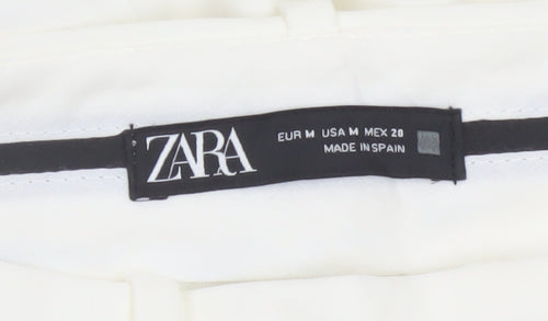 Zara Women White Pleated Straight Trousers Size M