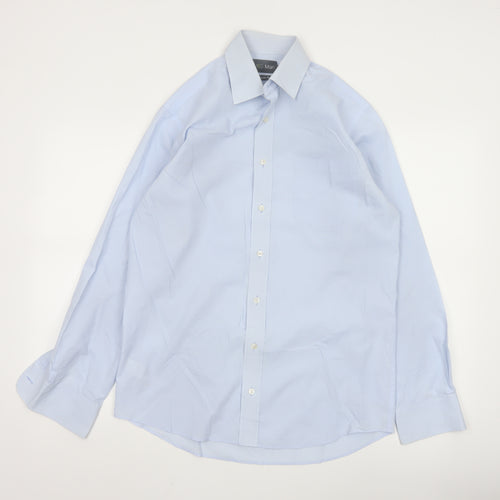 Marks and Spencer Men's Blue 15 Regular Fit Long Sleeve Shirt
