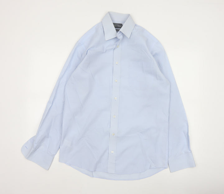 Marks and Spencer Men's Blue 15 Regular Fit Long Sleeve Shirt
