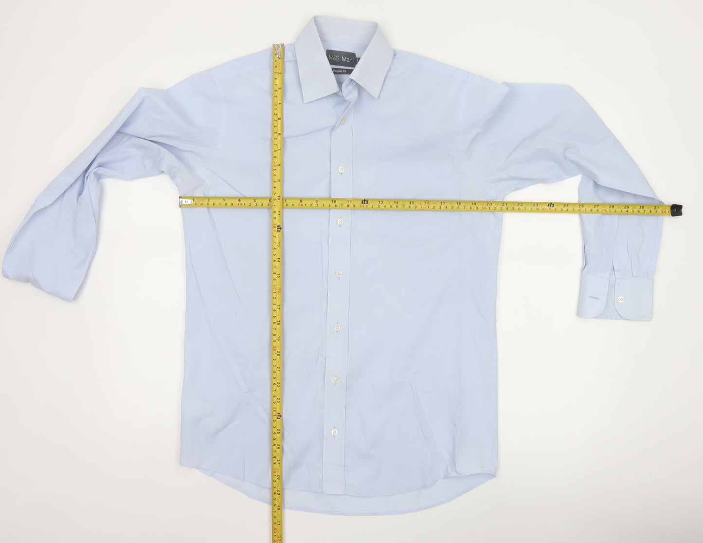 Marks and Spencer Men's Blue 15 Regular Fit Long Sleeve Shirt