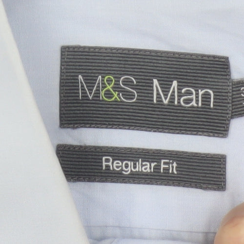 Marks and Spencer Men's Blue 15 Regular Fit Long Sleeve Shirt