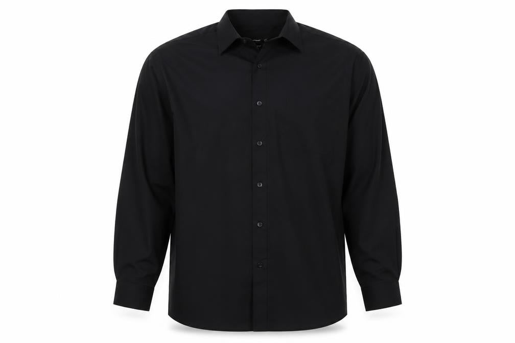 Front view of Cedarwood State Men's Black Regular Fit Long Sleeve Button-Up Shirt 17in
