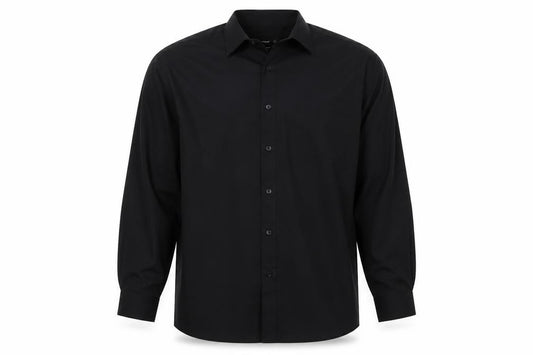 Front view of Cedarwood State Men's Black Regular Fit Long Sleeve Button-Up Shirt 17in