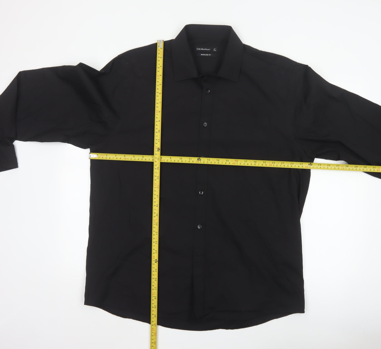 Cedar Wood State Men's Black Regular Fit Long Sleeve Button-Up Shirt 17in