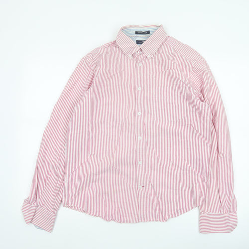 Marks and Spencer Blue Harbour Men's Red Striped Cotton Button-Up Shirt S