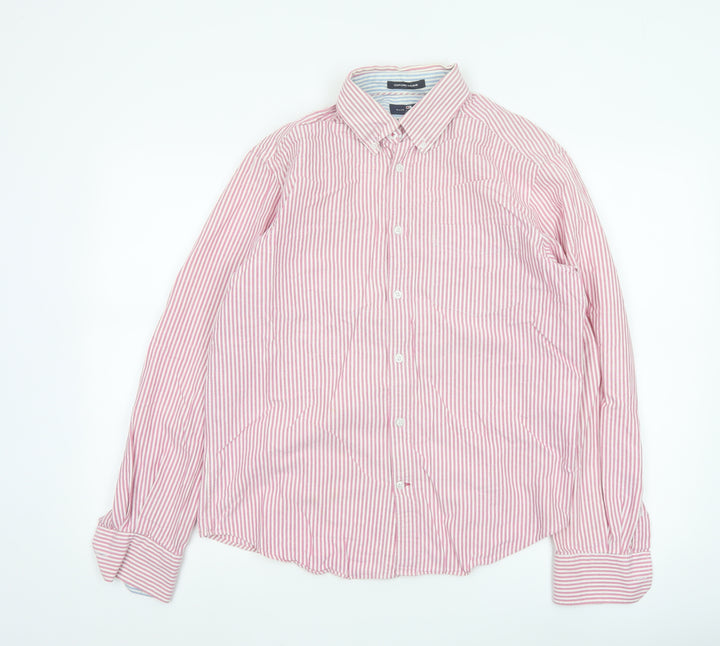 Marks and Spencer Blue Harbour Men's Red Striped Cotton Button-Up Shirt S