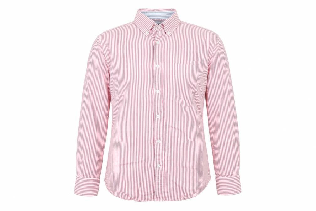 Front view of Marks & Spencer Blue Harbour Men's Red Striped Cotton Button-Up Shirt S