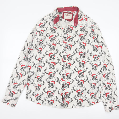 Joe Browns Men's White Stag Print Cotton Long Sleeve Shirt Size M