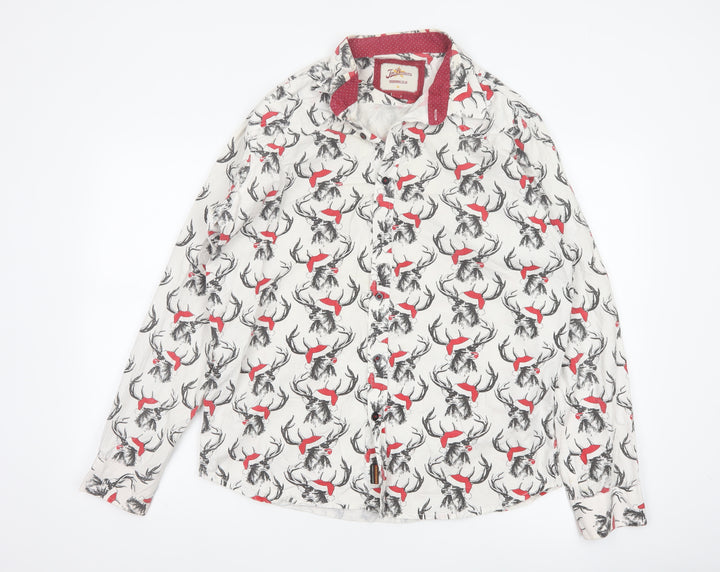 Joe Browns Men's White Stag Print Cotton Long Sleeve Shirt Size M