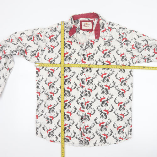 Joe Browns Men's White Stag Print Cotton Long Sleeve Shirt Size M
