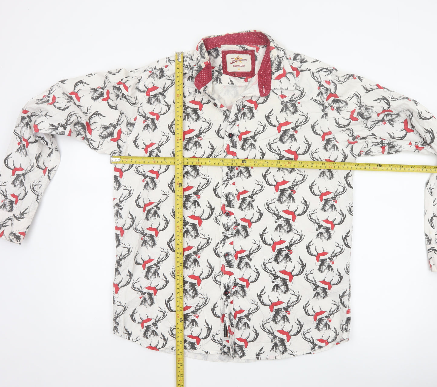 Joe Browns Men's White Stag Print Cotton Long Sleeve Shirt Size M