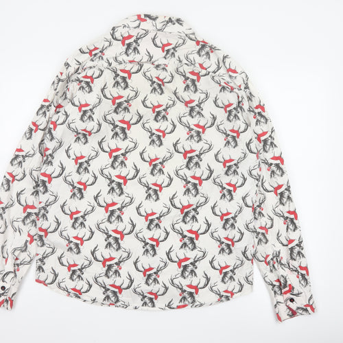 Joe Browns Men's White Stag Print Cotton Long Sleeve Shirt Size M