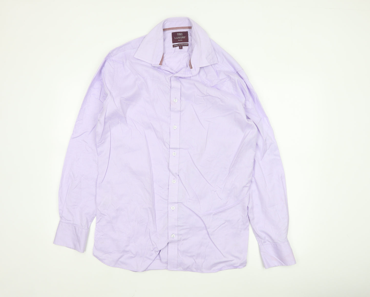 Marks and Spencer Men's Purple 16 Slim Fit Cotton Long Sleeve Shirt