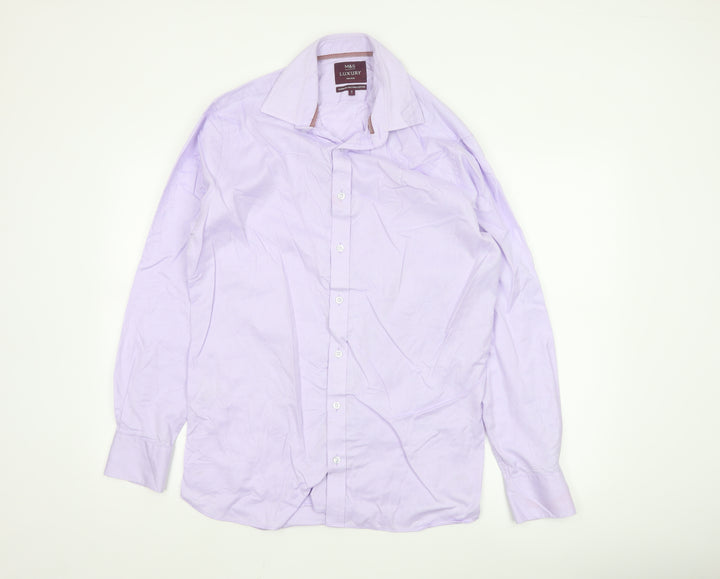 Marks and Spencer Men's Purple 16 Slim Fit Cotton Long Sleeve Shirt