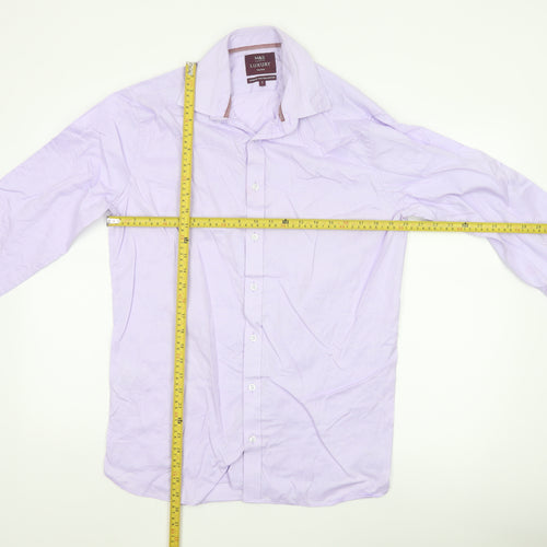 Marks and Spencer Men's Purple 16 Slim Fit Cotton Long Sleeve Shirt