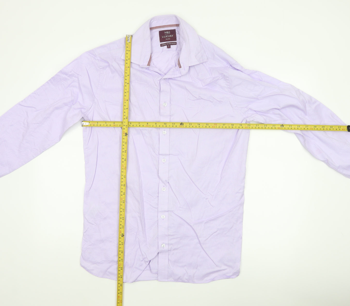 Marks and Spencer Men's Purple 16 Slim Fit Cotton Long Sleeve Shirt