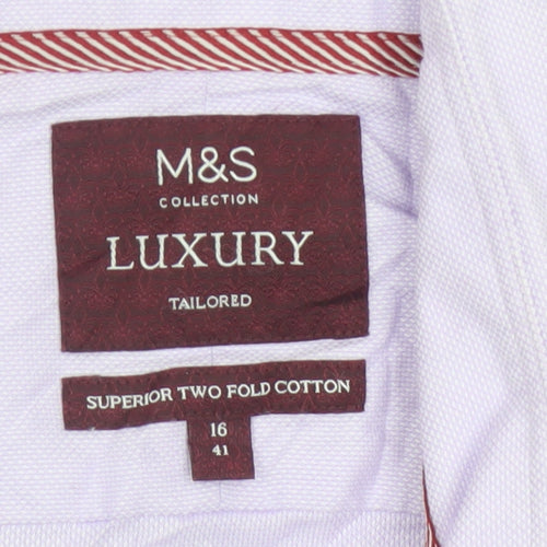 Marks and Spencer Men's Purple 16 Slim Fit Cotton Long Sleeve Shirt