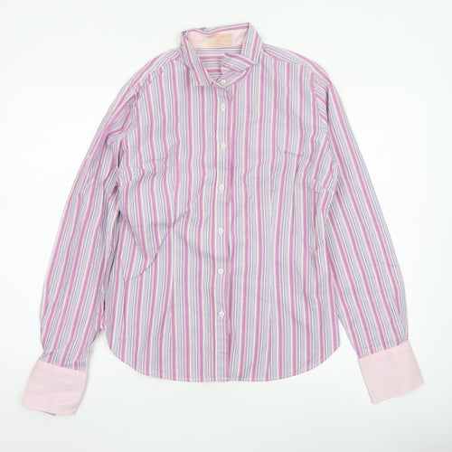 Haines & Bonner Women Pink Striped Cotton Long Sleeve Button-Up Shirt Size 12