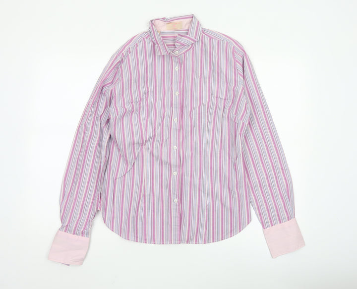 Haines & Bonner Women Pink Striped Cotton Long Sleeve Button-Up Shirt Size 12