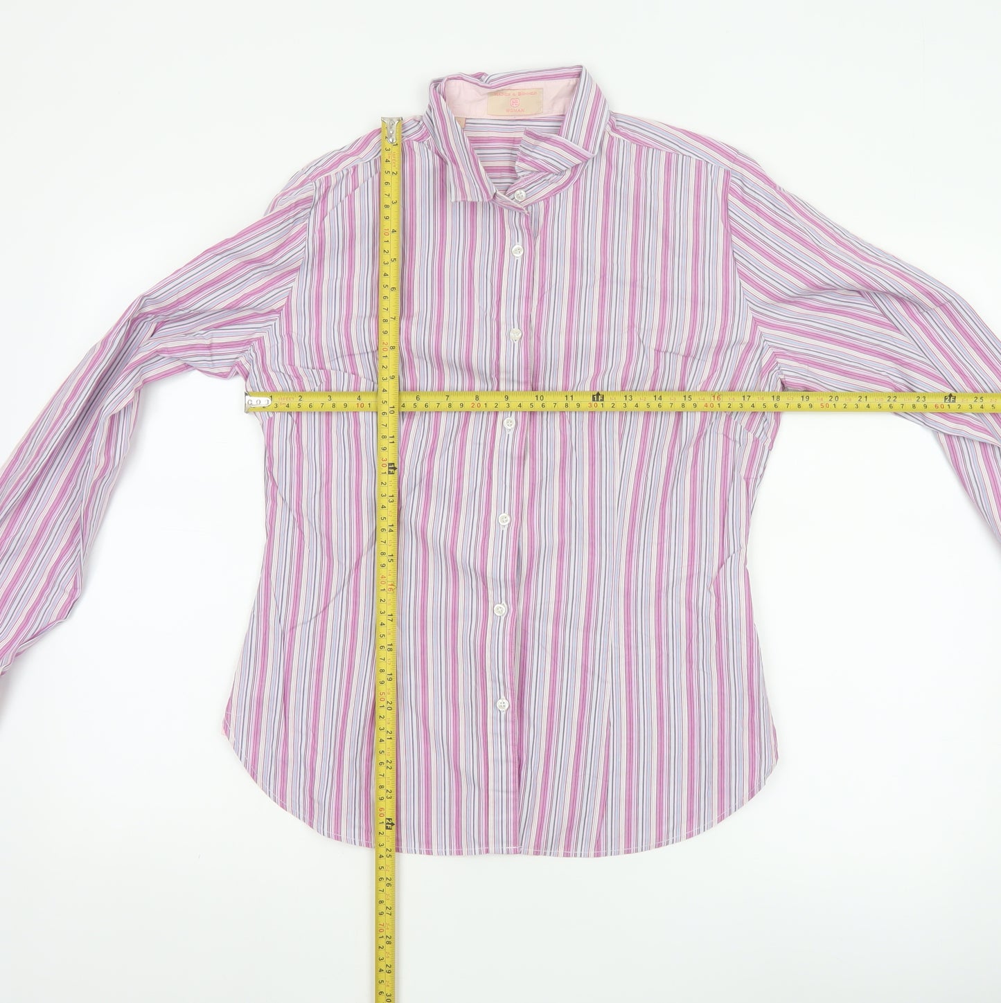 Haines & Bonner Women Pink Striped Cotton Long Sleeve Button-Up Shirt Size 12