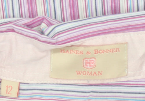 Haines & Bonner Women Pink Striped Cotton Long Sleeve Button-Up Shirt Size 12