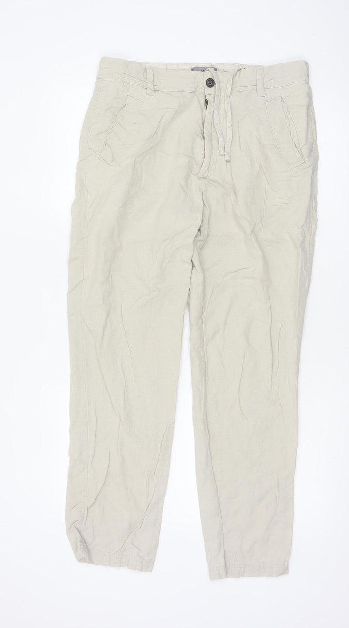 Marks and Spencer Men's Beige Linen Blend Chino Trousers 32W 31L Regular Fit