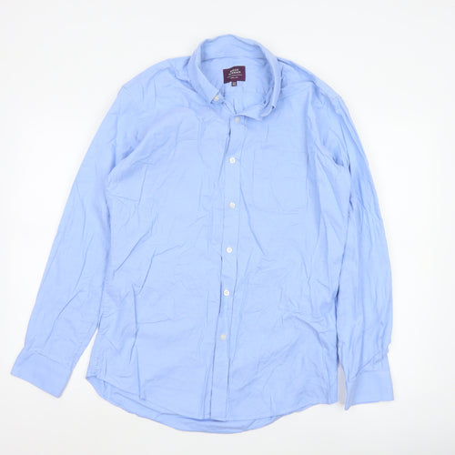 Brook Taverner Men’s Blue Cotton Button-Down Long Sleeve Shirt 15.5”