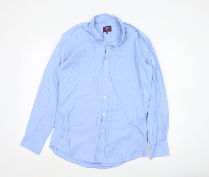 Brook Taverner Men’s Blue Cotton Button-Down Long Sleeve Shirt 15.5”