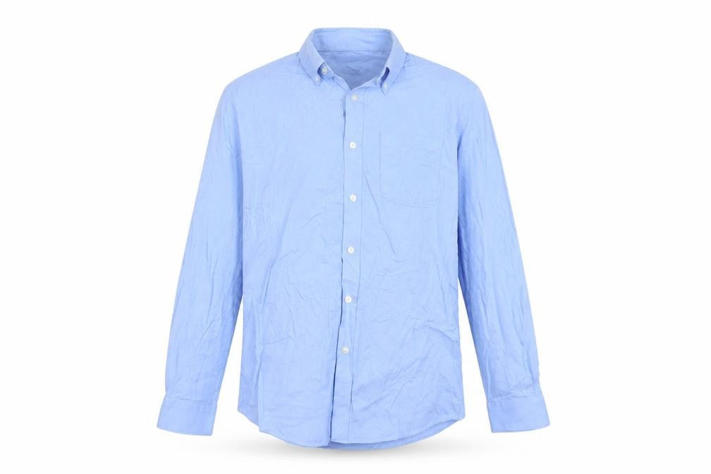 Front view of Brook Taverner Men’s Blue Cotton Button-Down Long Sleeve Shirt 15.5”
