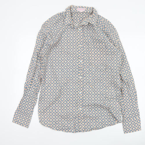 Frangipani Men's Blue Geometric Cotton Long Sleeve Casual Shirt L
