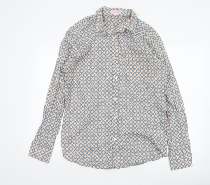 Frangipani Men's Blue Geometric Cotton Long Sleeve Casual Shirt L