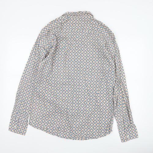 Frangipani Men's Blue Geometric Cotton Long Sleeve Casual Shirt L