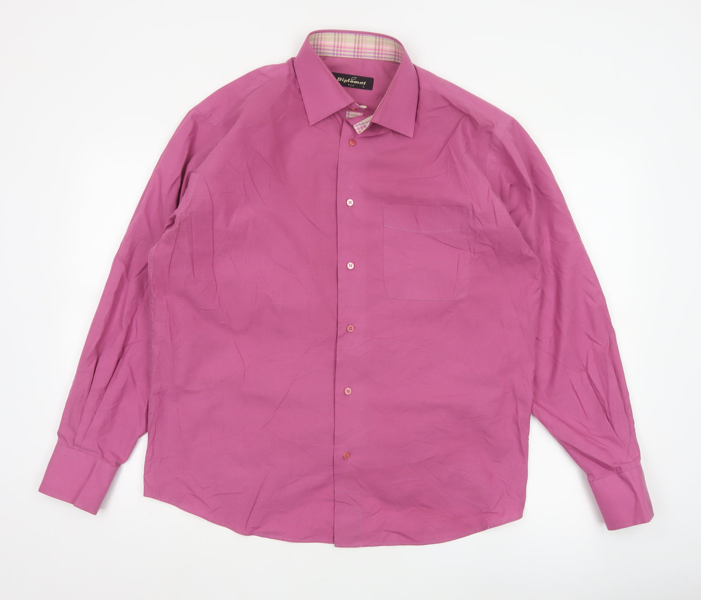 Diplomat Men’s Pink Long Sleeve Cotton Blend Button-Up Shirt L