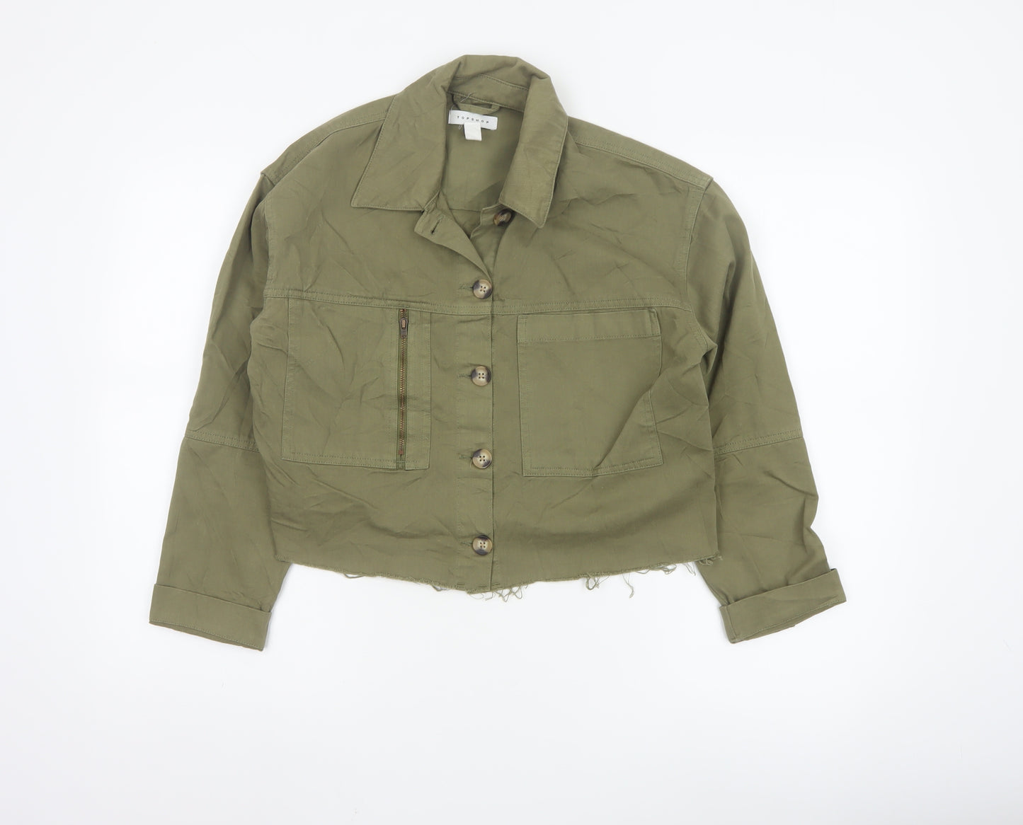 Topshop Womens Green XS Cropped Military Cotton Jacket