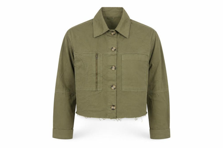 Topshop Womens Green XS Cropped Military Cotton Jacket